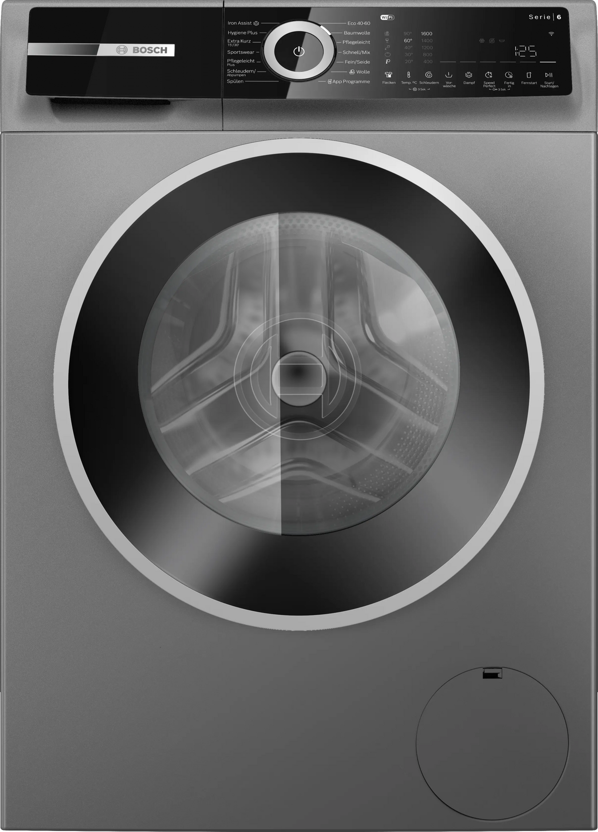 Bosch WGN256MR40, grey front-loading washing machine, front view